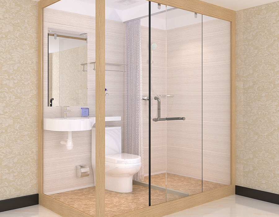 Hotel Modular Badeværelse med PEC Resin Fiber indvendige paneler og glas udvendige vægge