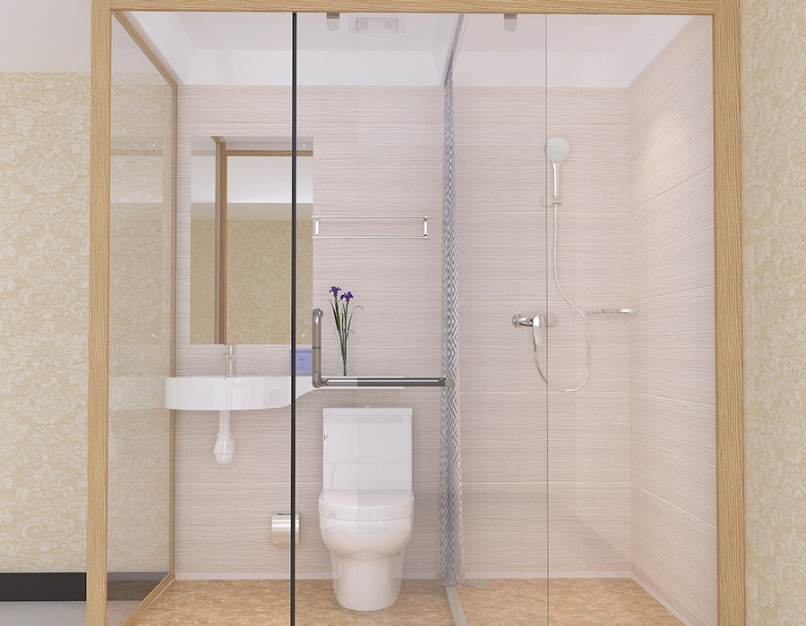 Hotel Modular Badeværelse med PEC Resin Fiber indvendige paneler og glas udvendige vægge